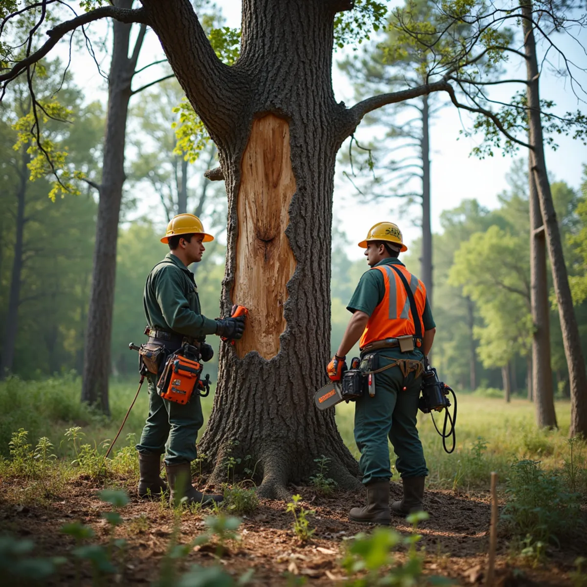 Dead ash tree with bark blonding and woodpecker damage from emerald ash borer