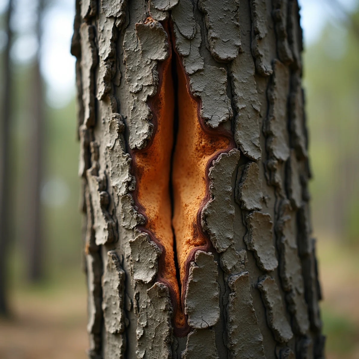 A tight V-shaped trunk union with included bark and a visible crack