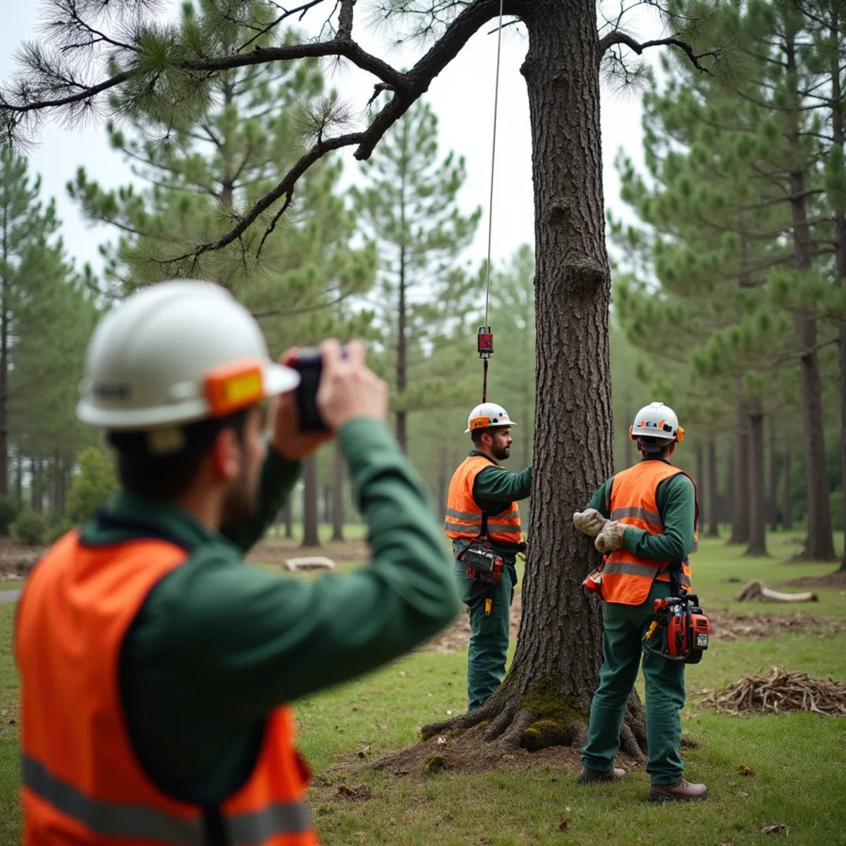 Homeowner photographing a storm-damaged tree on their property for an insurance claim