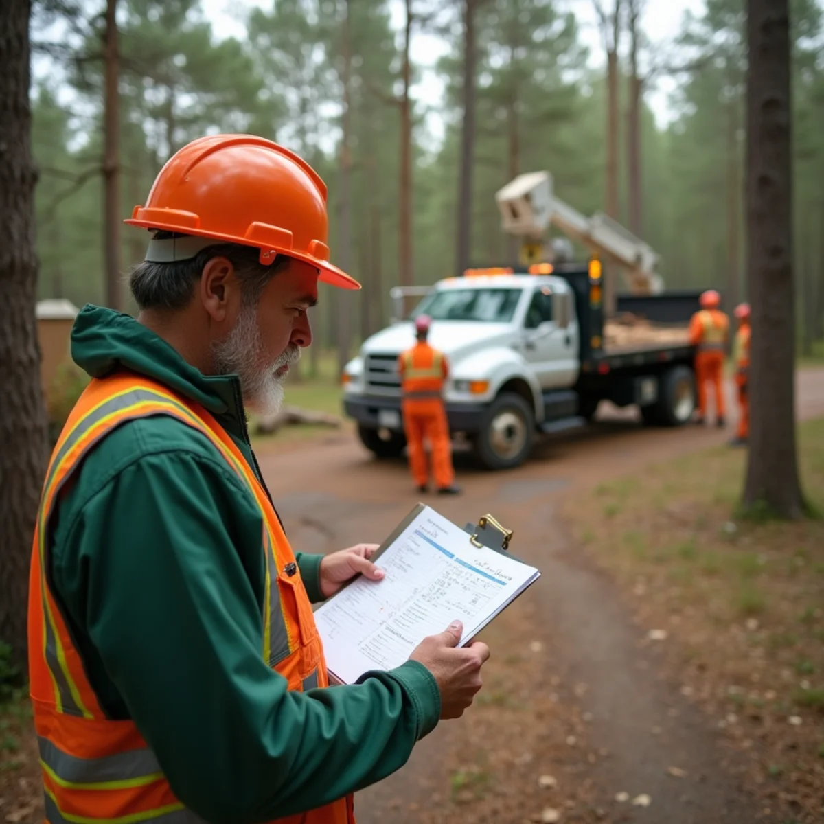 Homeowner reviewing a detailed written tree-service estimate with line items