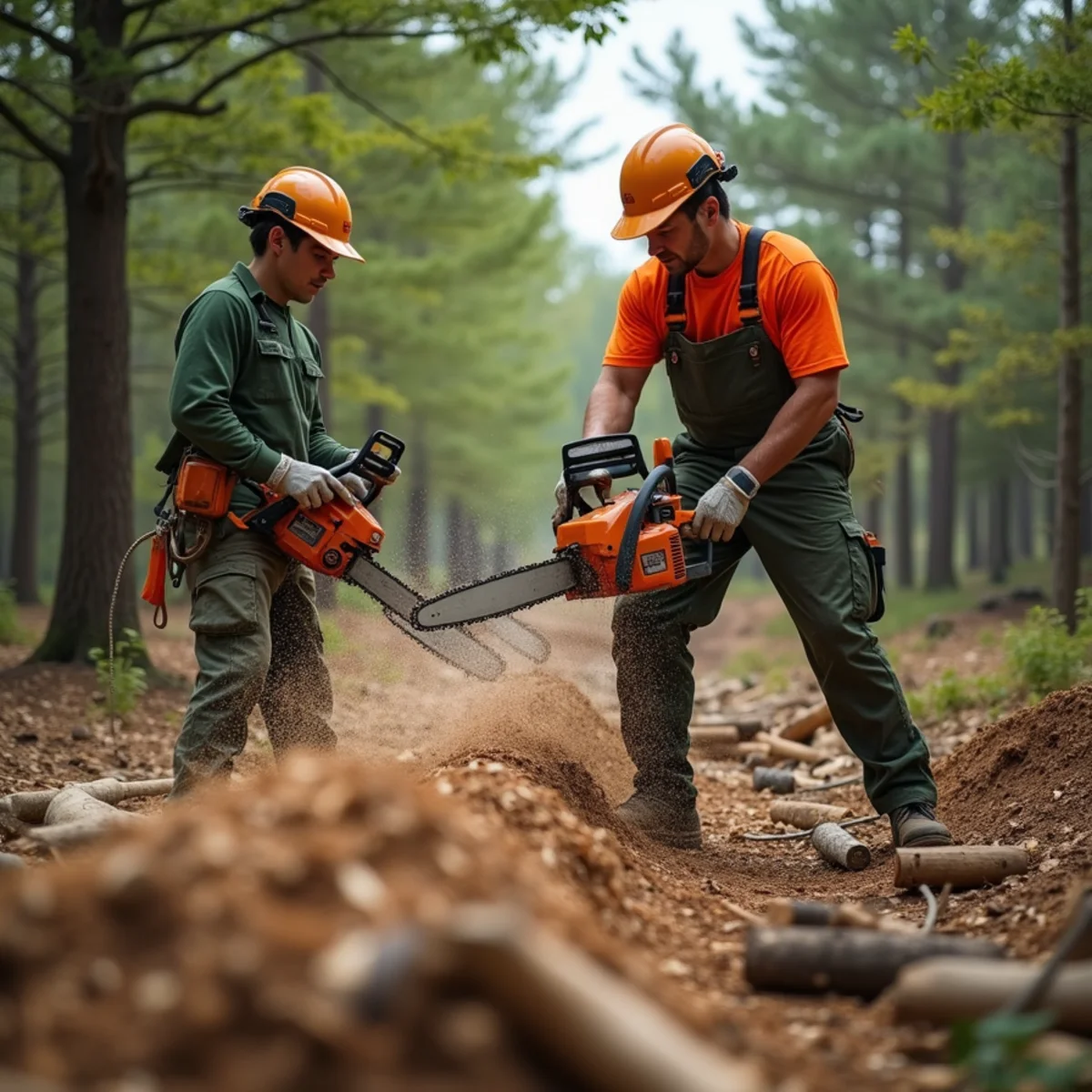 D & B Tree Service crew performing lot & land clearing in Howard City, MI