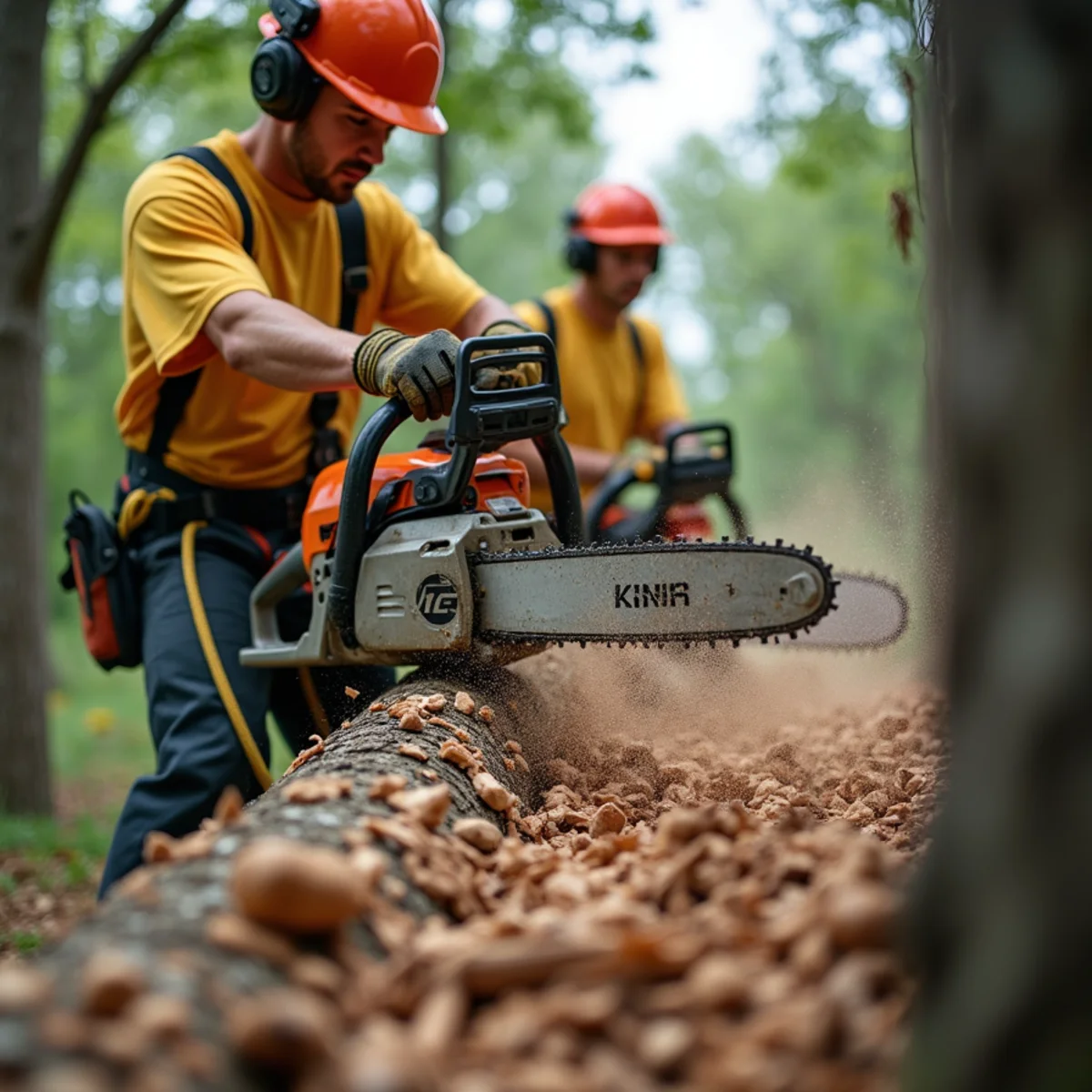 D & B Tree Service crew performing oak wilt & diseased tree removal in Howard City, MI