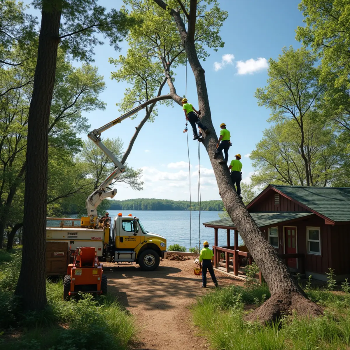 Tree service crew working in Canadian Lakes, MI
