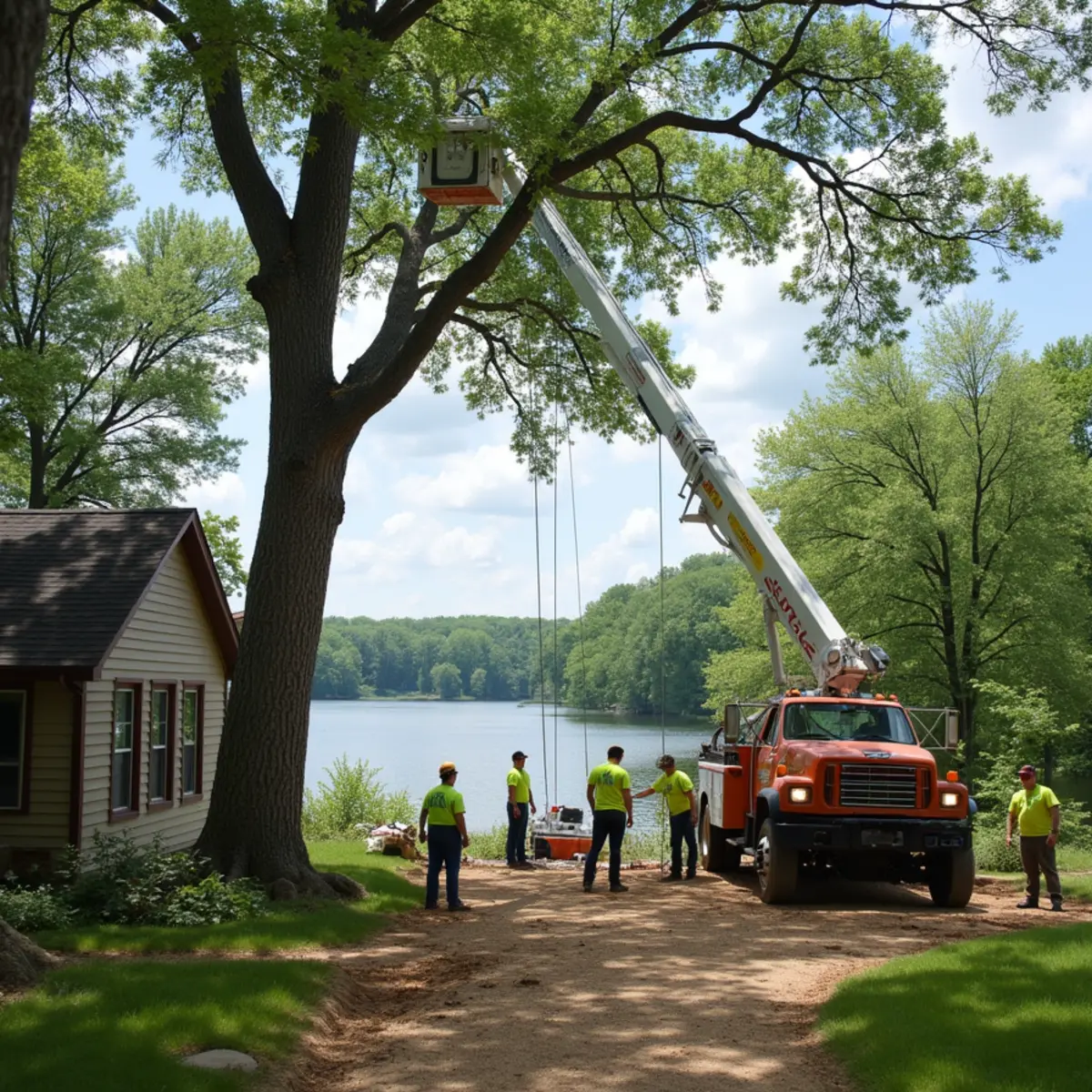 Tree service crew working in Reynolds Township, MI