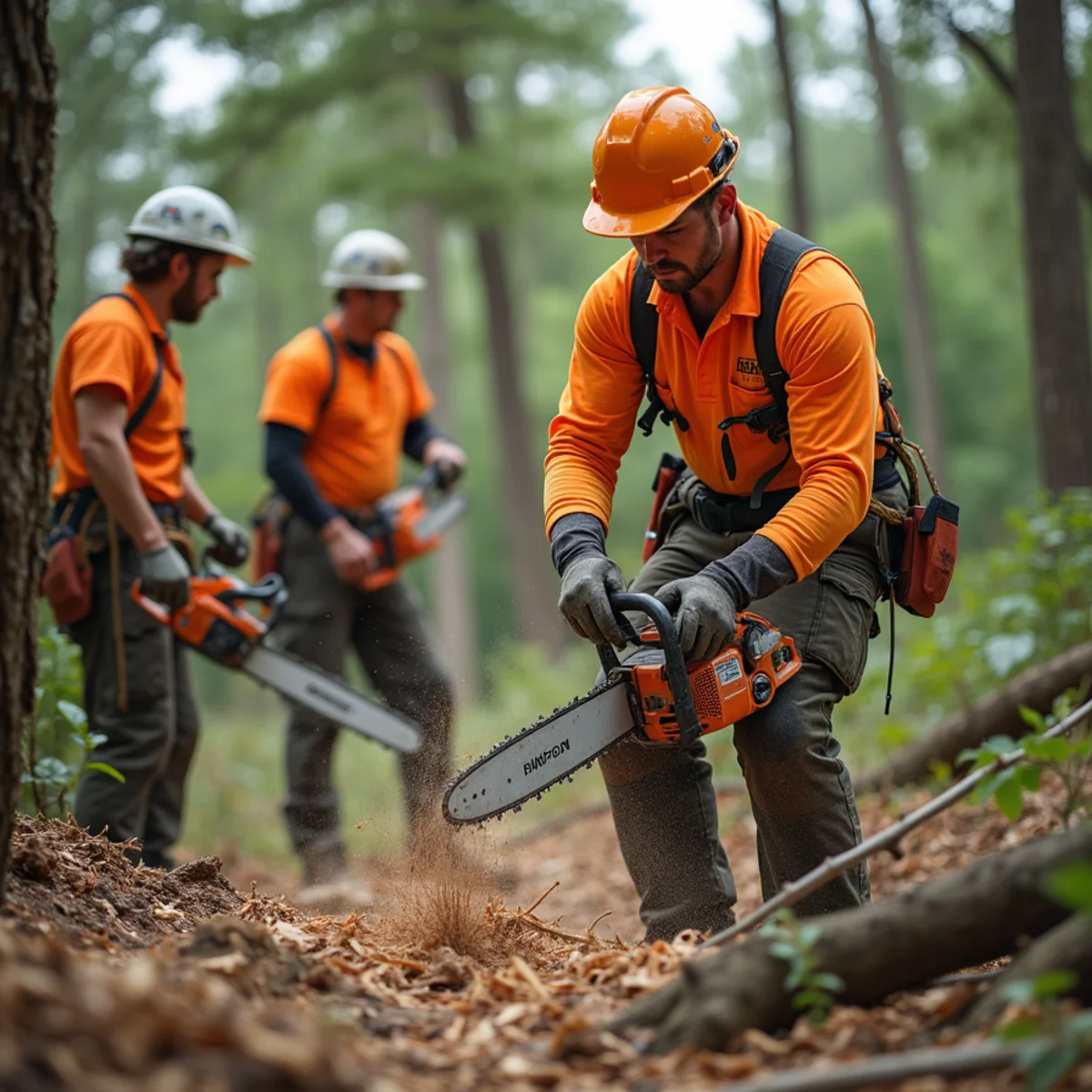 D & B Tree Service crew performing storm damage cleanup in Howard City, MI