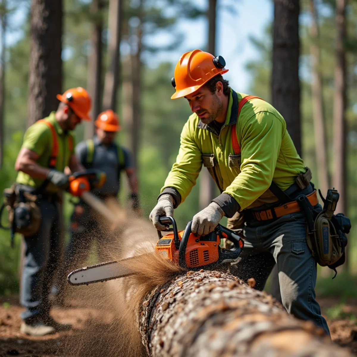 D & B Tree Service crew performing tree removal in Howard City, MI