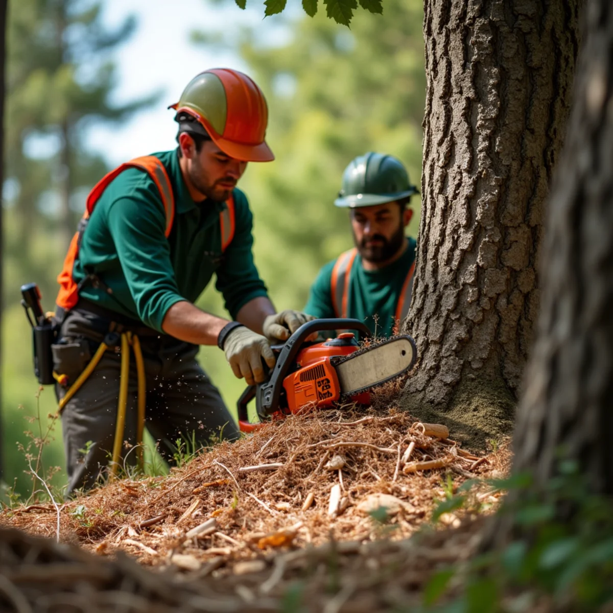 D & B Tree Service crew performing tree risk assessment in Howard City, MI