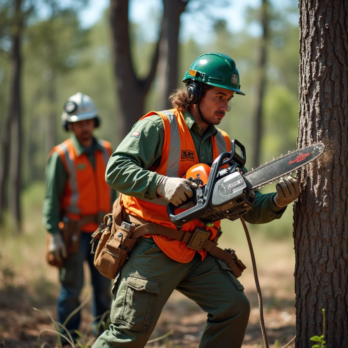 D & B Tree Service crew performing tree trimming & pruning in Howard City, MI
